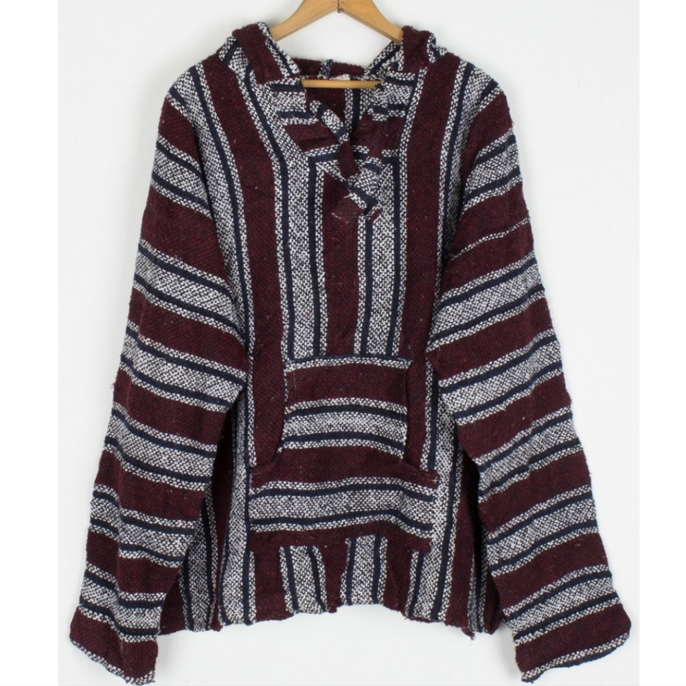 Mr. Baja Men's Rug Knit Mexican Baja Hooded Sweater Hoodie Poncho, Sz M